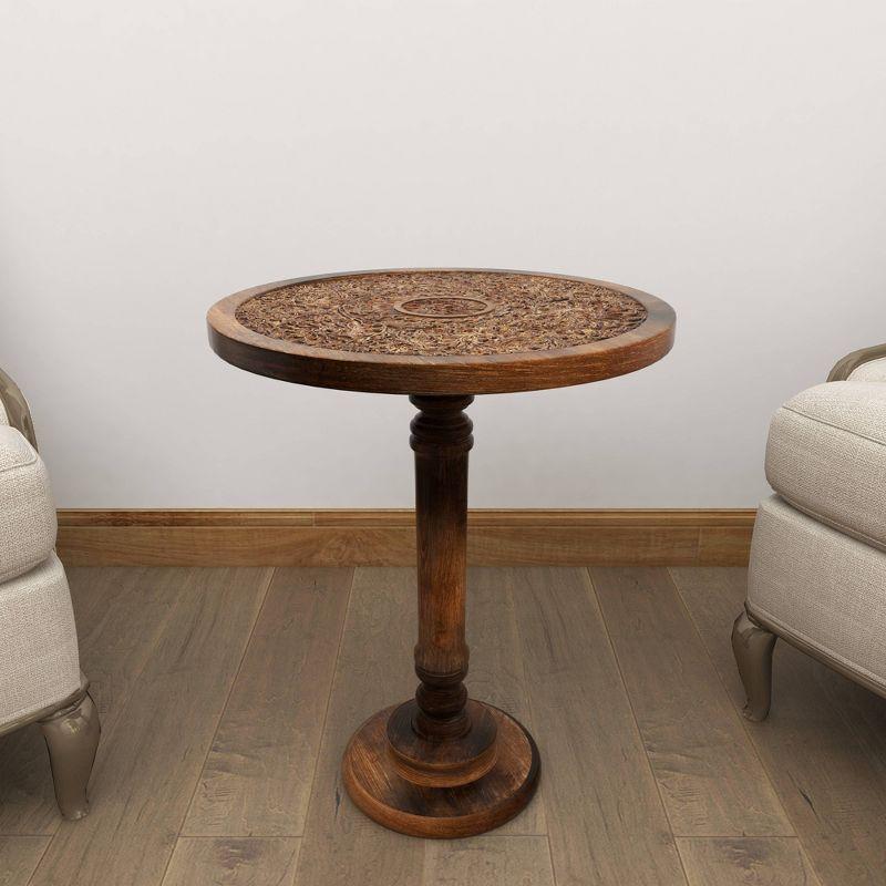 Carved Mango Wood Accent Table Brown - Olivia & May: Handcrafted, Traditional Style, Indoor Use