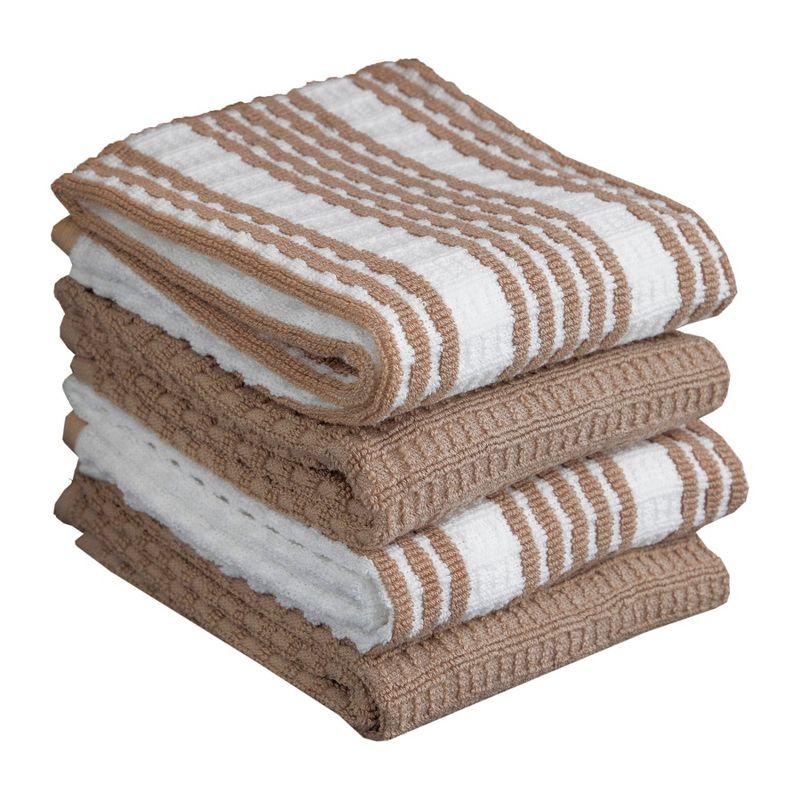 Sand and White Waffle Terry Cotton Kitchen Towel Set, 4 Piece