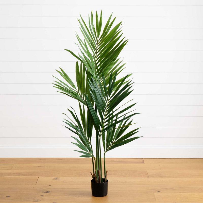 Nearly Natural 5' Green Silk Palm Tree in Black Pot