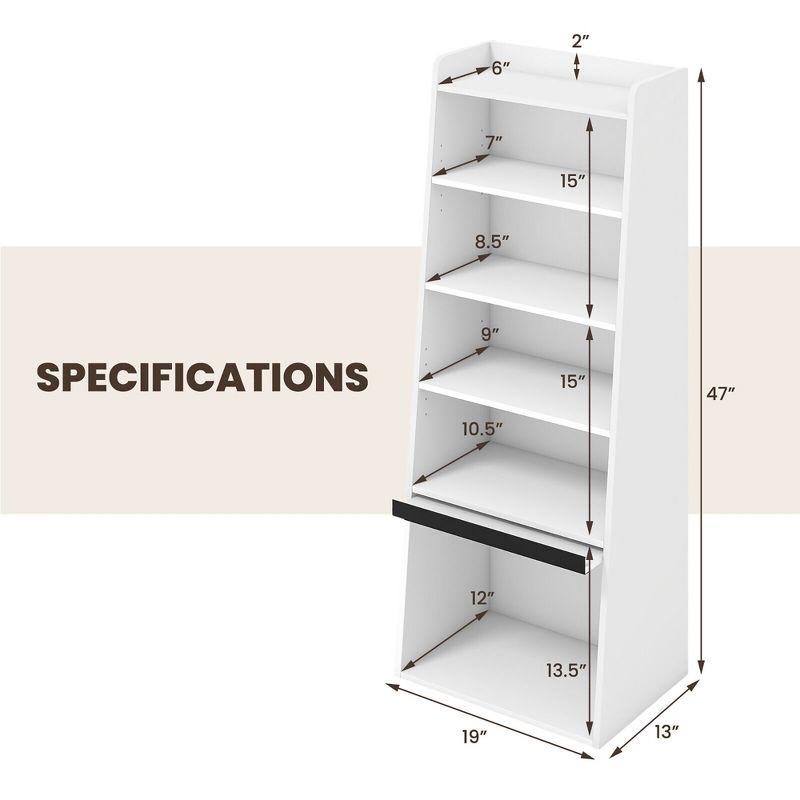 Tangkula 6-tier Bookcase w/ 2 Adjustable Shelves Filp-up Door 5 Open Shelves Bedroom White