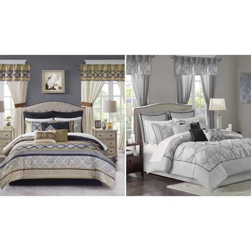 Navy Jacquard Microfiber King 24-Piece Bedding Set