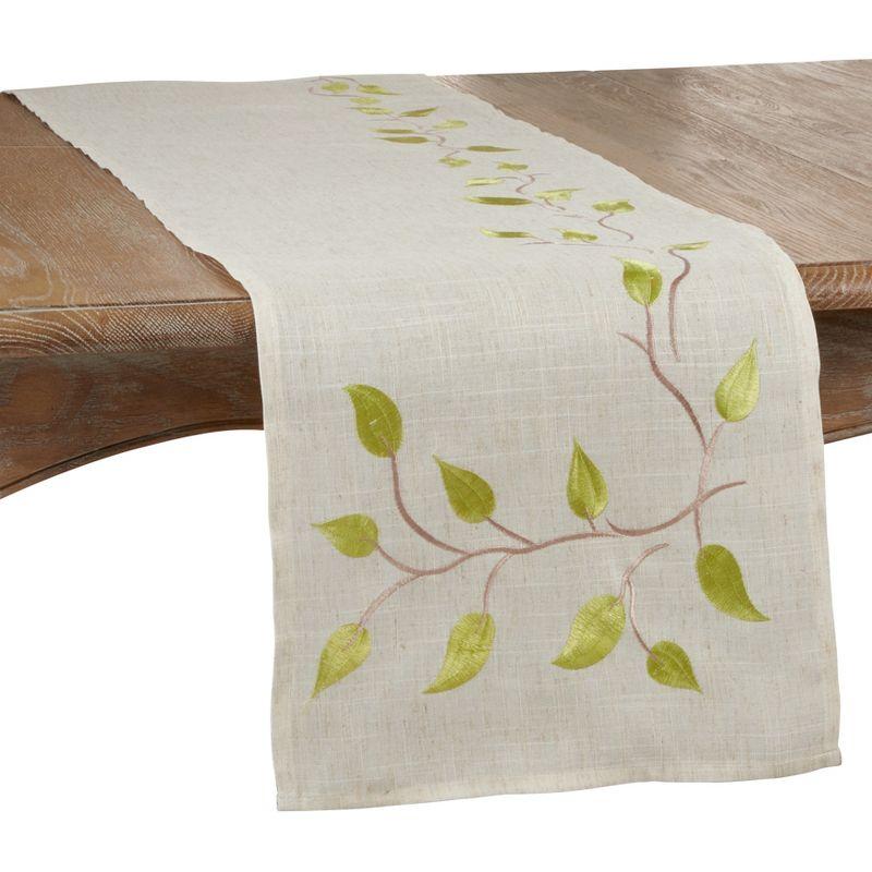 Natural Linen Embroidered Vine Table Runner