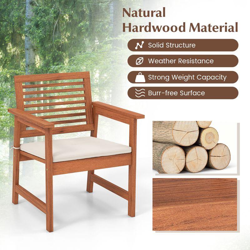 Tangkula Outdoor Hardwood Armchairs Set of 2/4 Weather-resistant Slatted Armchairs w/Removable Cushions