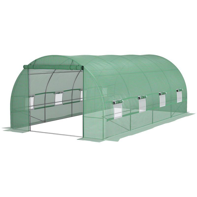 Outsunny 19' x 10' x 7' Walk-In Tunnel Greenhouse with Zippered Door & 8 Mesh Windows, Large Hot House Kit, Galvanized Steel Frame