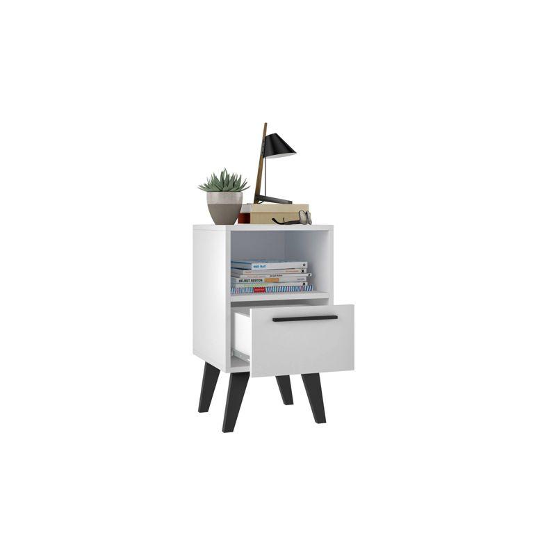Amsterdam Nightstand 1.0 White - Manhattan Comfort: Mid-Century Modern Design, Open Shelf, Concealed Storage