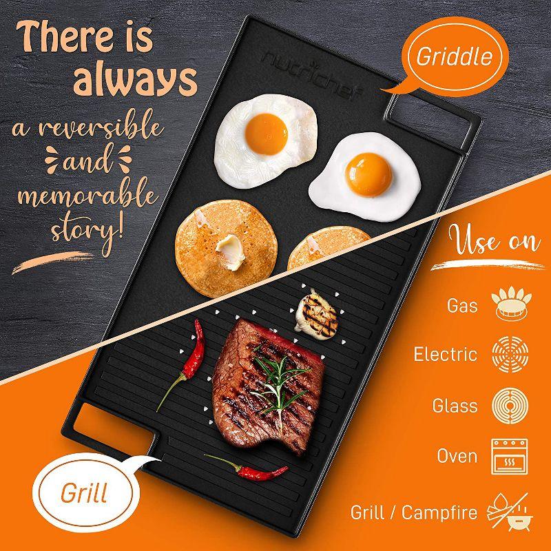 NutriChef 18 Inch Black Cast Iron Reversible Griddle Skillet