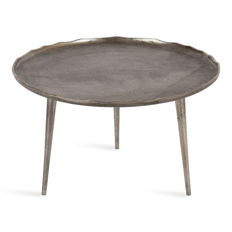 Alessia Artisanal Silver Aluminum Round Coffee Table with Deckled Edge