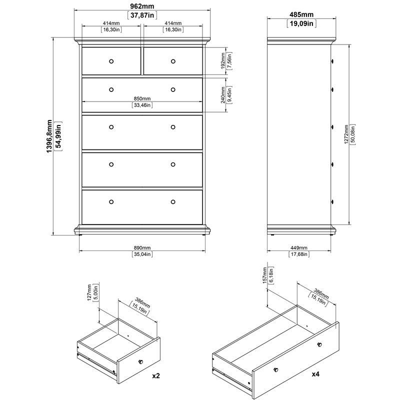 Sonoma 6 Drawer Chest in Black Lead - Tvilum
