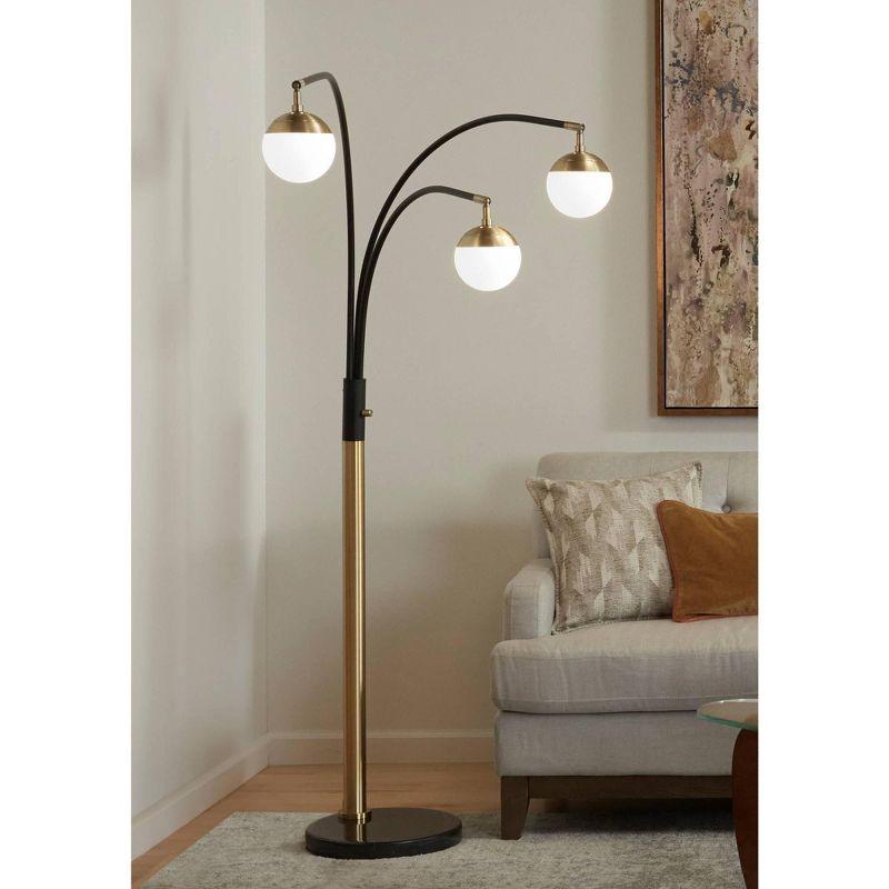 Possini Euro Design Rayne Modern Arc Floor Lamp 72" Tall Gold Black 3 Light LED Adjustable Arm Frosted Glass Globe Shade for Living Room Reading Home