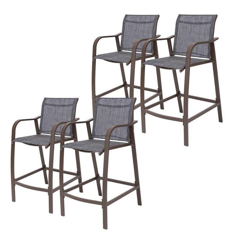 Set of 4 Black and Gray Outdoor Aluminum Bar Stools