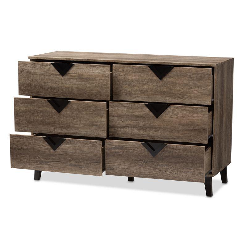 Wales 6-Drawer Geometric Light Brown & Black Dresser