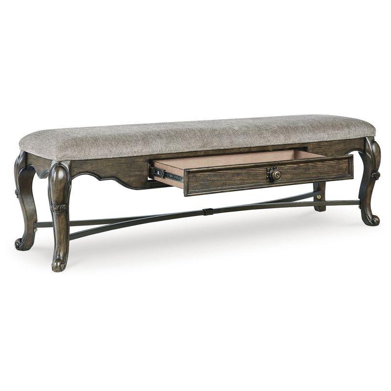 Maylee 63" Gray Upholstered Dining Bench with Drawer