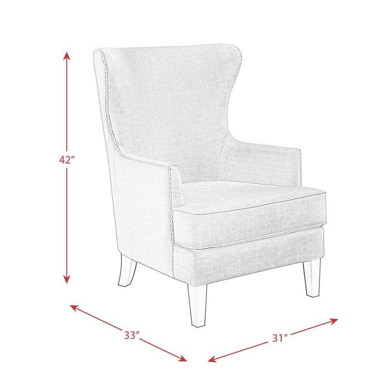 Transitional Cream Winged Accent Chair with Silver Nailhead Trim