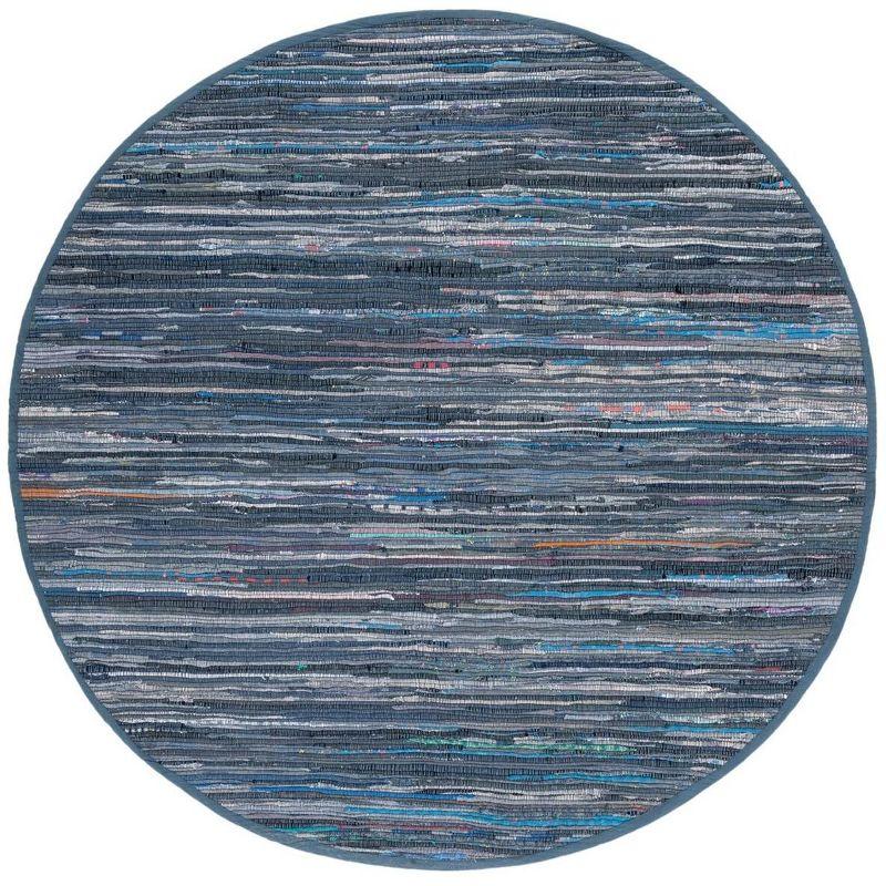 Rag Rug RAR121 Hand Woven Indoor Area Rug - Ink/Multi - 4' round - Safavieh.