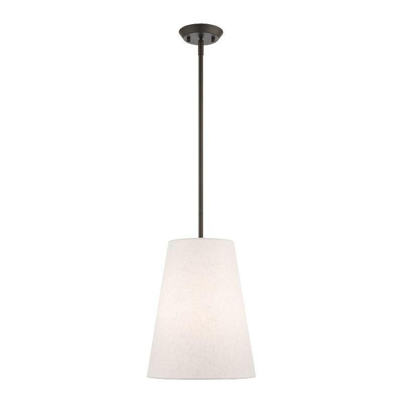 Prato Bronze Finish 1-Light Pendant with Handcrafted Oatmeal Fabric Shade