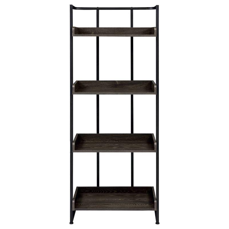 Ember Contemporary Dark Brown Steel and Oak 4-Shelf Bookcase