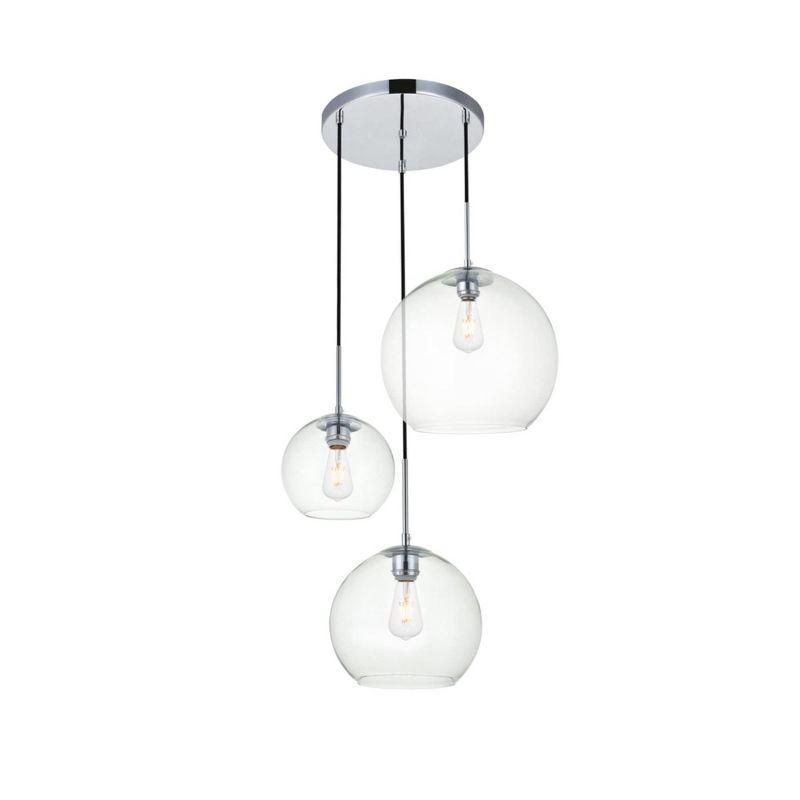 Elegant Lighting Baxter 3-Light Chrome Pendant Fixture with Clear Glass Globes