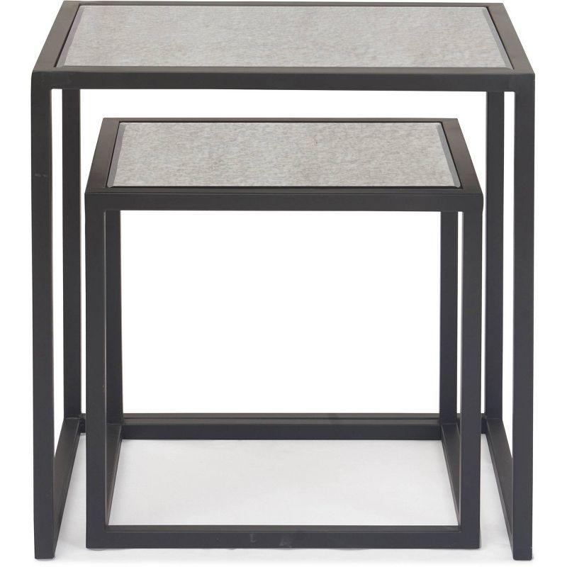 Set of 2 Gramercy Square Mirrored Accent Tables Black - Finch: Nestable, Antique Finish, Metal Frame