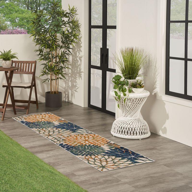 Nourison Aloha Floral Bloom Flatweave High-Low Indoor Outdoor Runner Rug Blue Green 2' x 6'