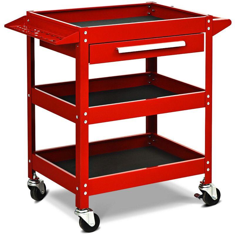 Three Tray Rolling Tool Cart Mechanic Cabinet Storage ToolBox Organizer w/Drawer