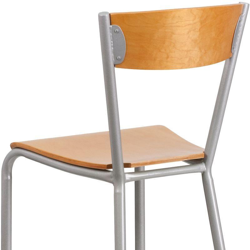 Flash Furniture Invincible Series Silver Metal Restaurant Barstool - Natural Wood Back & Seat