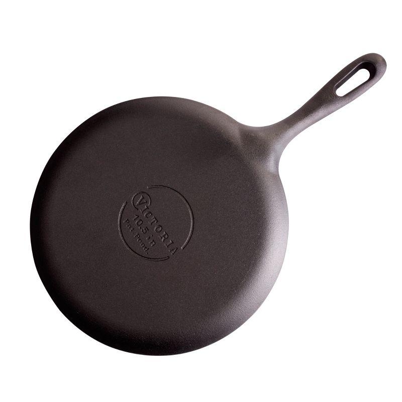 Victoria Preseasoned Cast Iron 10.5" Griddle Pan with a Long Handle