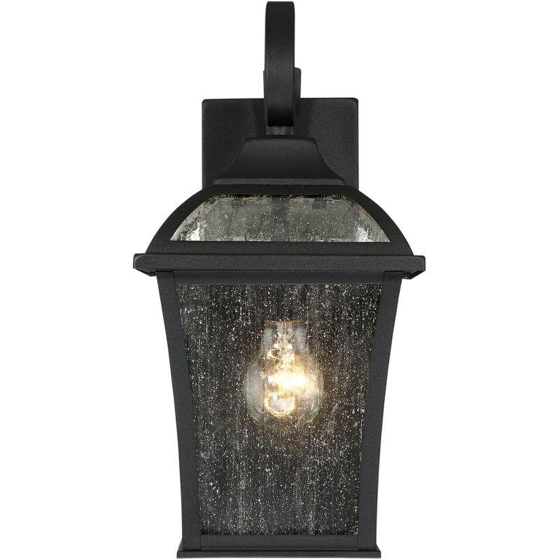 John Timberland Mosconi Rustic Outdoor Wall Lights Fixture Set of 2 Textured Black 15" Clear Seedy Glass for Post Exterior Barn Deck House Porch Yard
