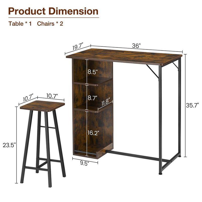Garvee Small Bar Table and Chairs Set for 2, 3-Piece Bar Table Set with 3 Tier Storage Shelves, Space Saving Table for Small Apartment, Living Room