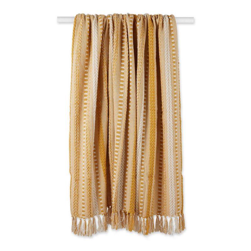 Honey Gold & White Cotton 50"x60" Braided Stripe Throw