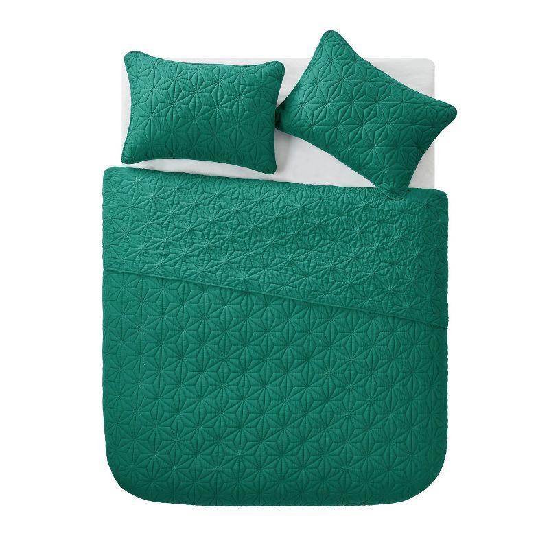 Green King Microfiber Reversible Geometric Quilt Set