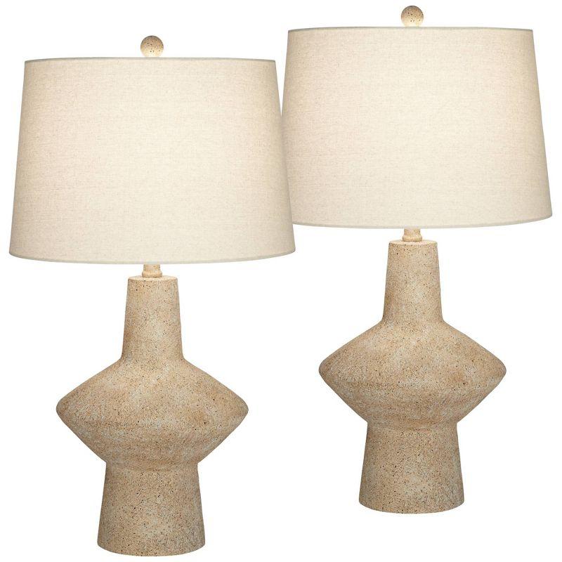 360 Lighting Cozumel 26 3/4" Tall Geometric Rustic Mid Century Modern Coastal Table Lamps Set of 2 Beige Living Room Bedroom Bedside Off-White Shade