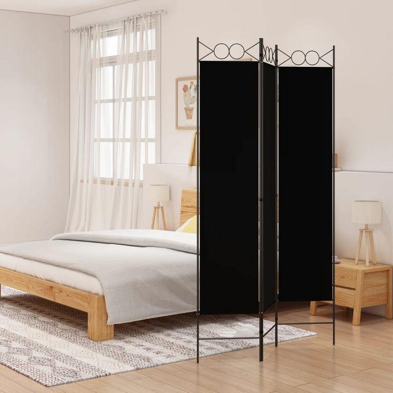 Black 3-Panel Folding Fabric Room Divider with Iron Frame