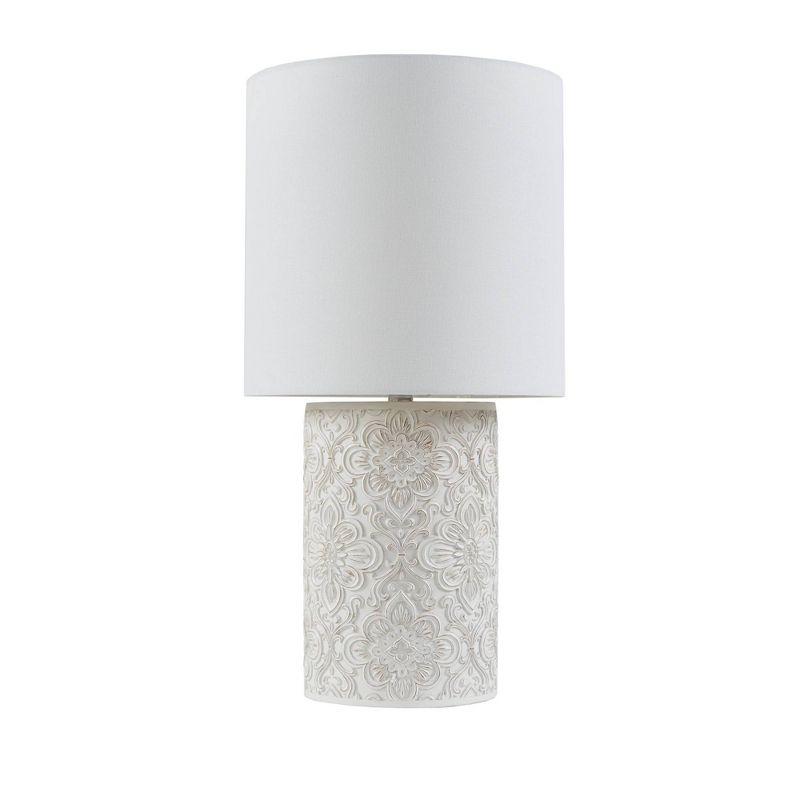 Ink+Ivy Ashbourne Embossed Floral Resin Table Lamp (Includes LED Light Bulb) Ivory : Elegant Nightstand & Decorative Cylinder Shade