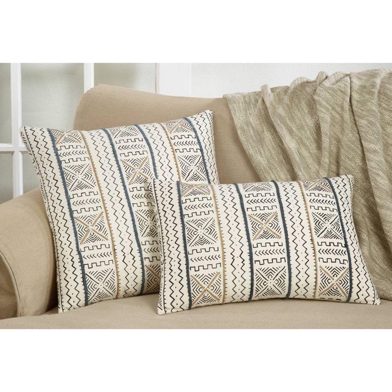 Oversize Poly Filled Light Mud Cloth Throw Pillow White - Saro Lifestyle