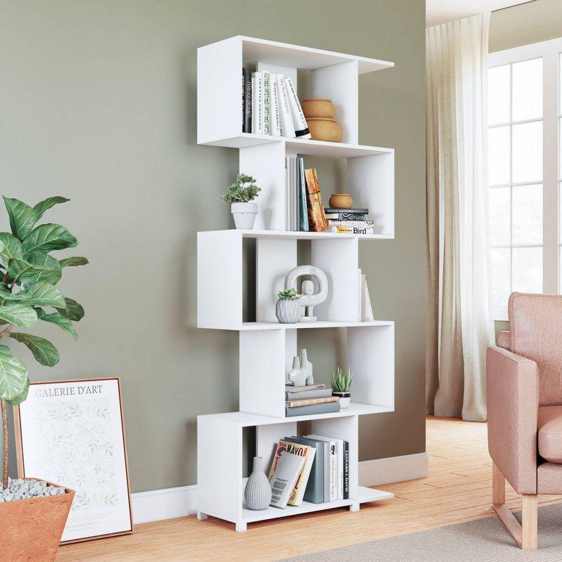 White Geometric Wood Bookcase with Cubes