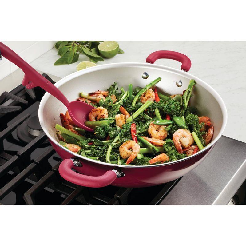 Rachael Ray Create Delicious 14.3" Aluminum Nonstick Wok Red: Dishwasher & Oven Safe, Silicone Handle, Induction Compatible