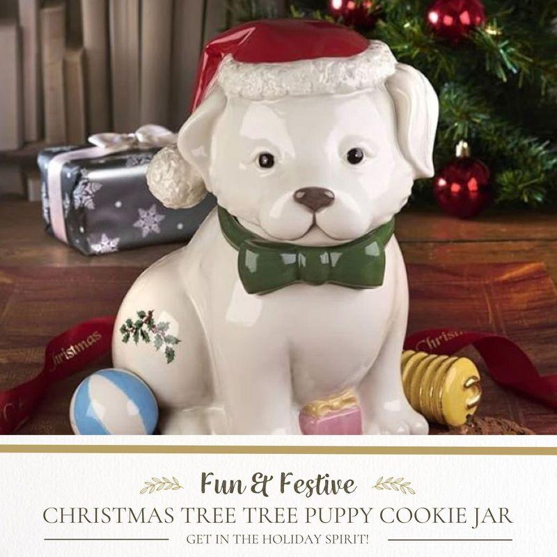 Festive White Ceramic Puppy Cookie Jar with Lid