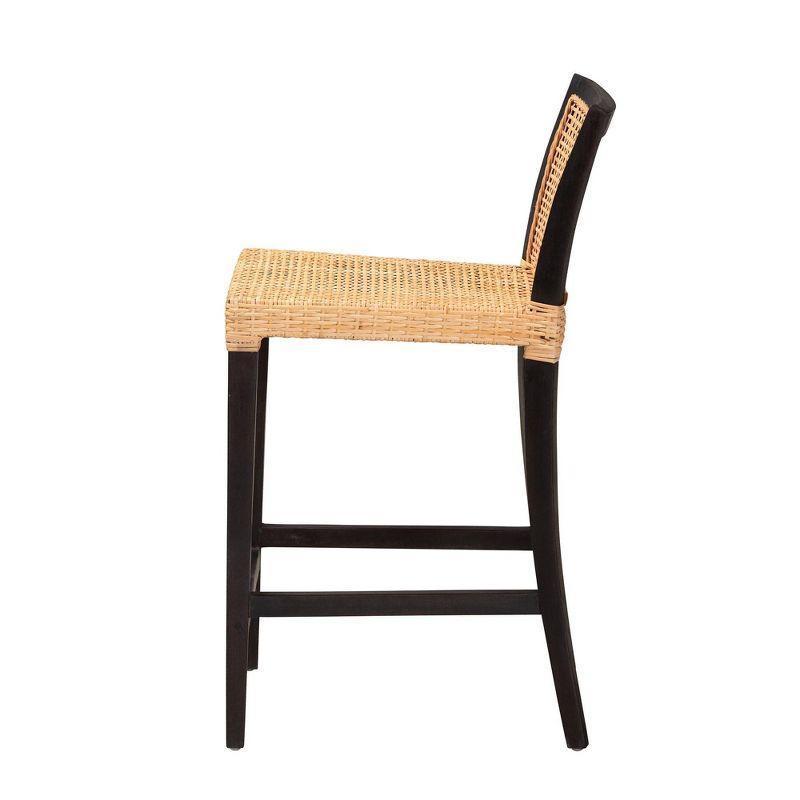 Baxton Studio Lingga Mahogany Wood and Natural Rattan Counter Height Barstool Dark Brown/Natural Brown: Fixed Height, No Assembly Required