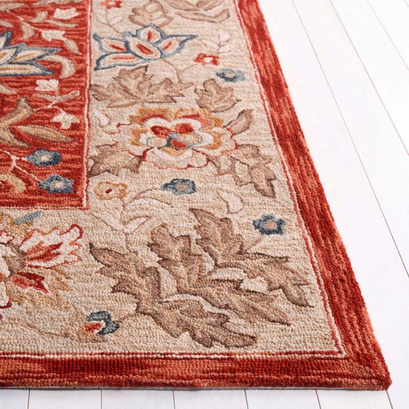 Handmade Red Floral Wool Square Area Rug, 6'