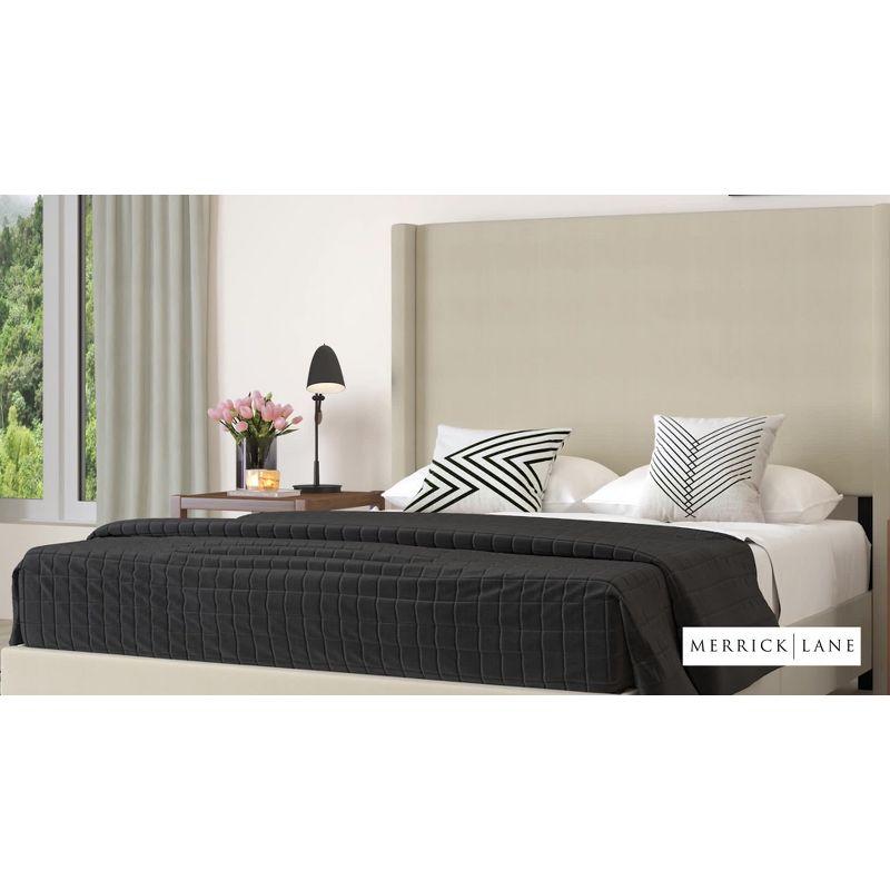 Merrick Lane Modern Platform Bed - Gray Faux Linen - Queen - Padded Wingback Headboard - 8.5" Floor Clearance - Wood Support Slats - No Box Spring Needed