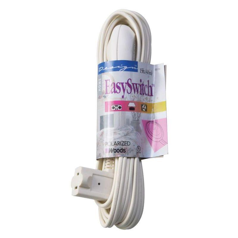 Woods Easy Switch Indoor 15 ft. L White Extension Cord 16/2 SPT-2