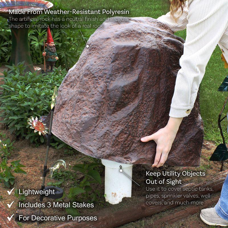 Sunnydaze Outdoor Lightweight Polyresin Landscape Rock Septic Cover with Stakes - Brown - 21.5"