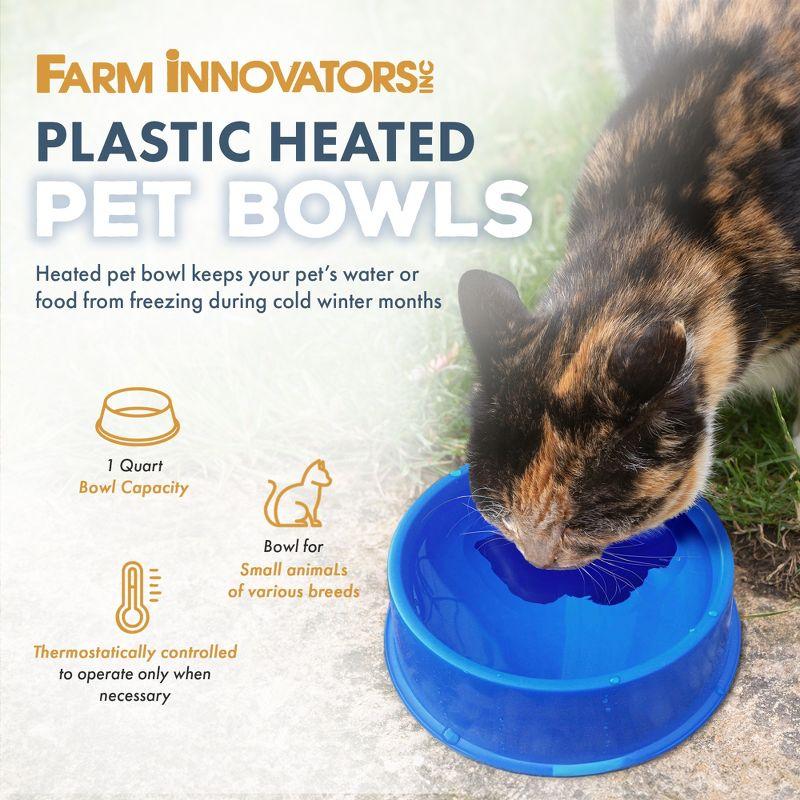 Farm Innovators 1 Quart Plastic Heated Pet Bowl with Anti Chew Cord and 25 Watts of Power for Rabbits, Dogs, Cats, and All Breed Sizes, Blue