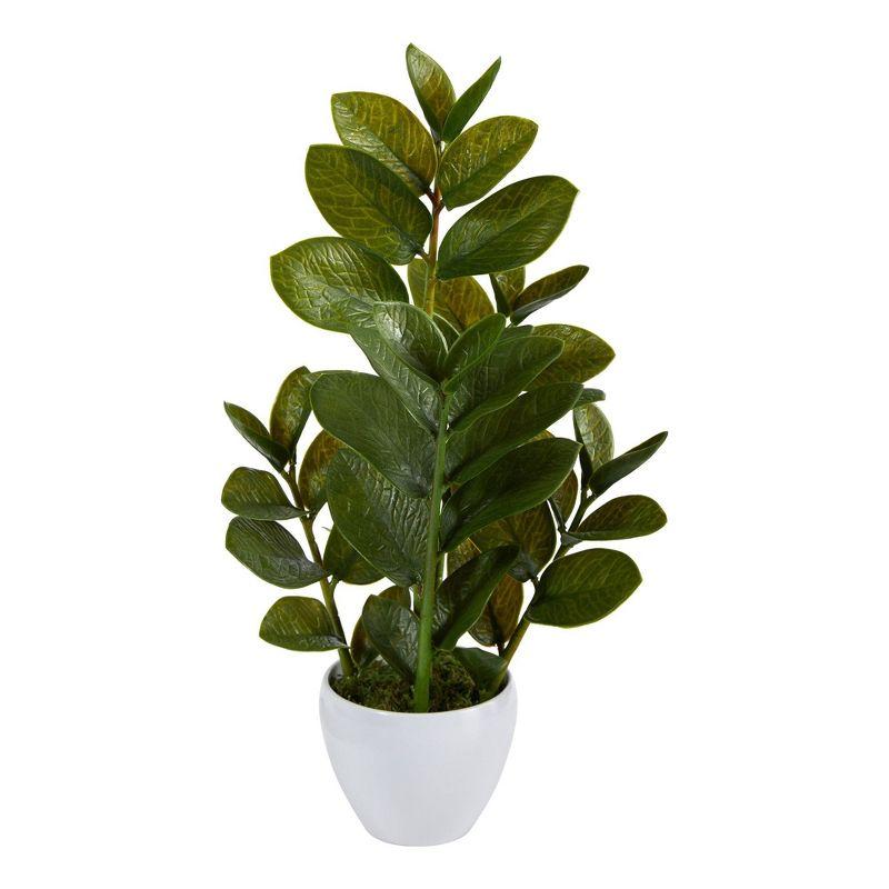 22-Inch Green Plastic Faux Potted Plant with White Planter