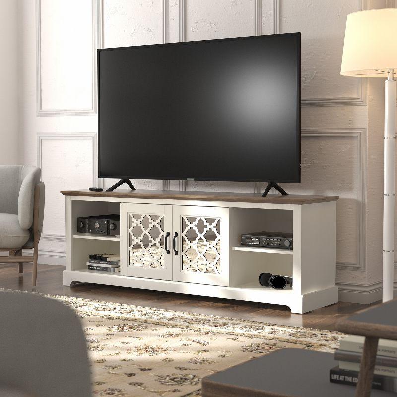 Ivory and Knotty Oak 68.2 in. 2-Door TV Stand