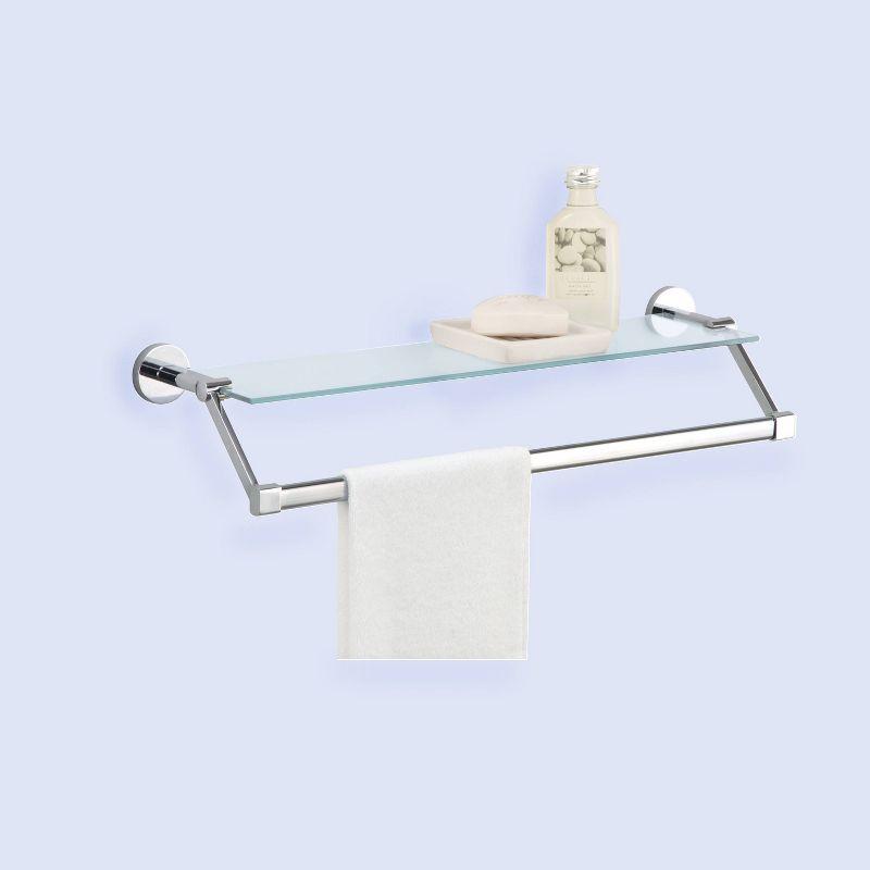 Mounted Glass Shelf with Towel Bar Chrome - Organize It All: Wall-Mounted Storage, Metal Frame, No Tools Assembly