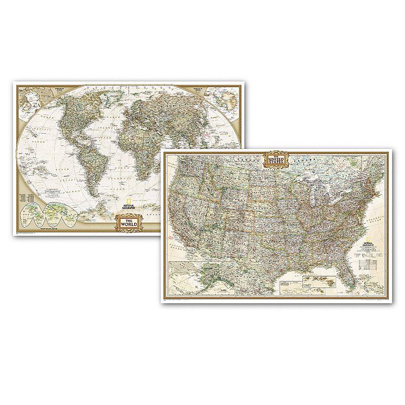 National Geographic World and US Executive Poster Map Pack, 36" x 24"