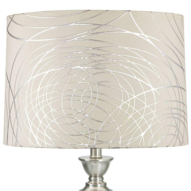 Elegant Off-White Drum Lamp Shade with Silver Graphic Lines 15"x16"x11"