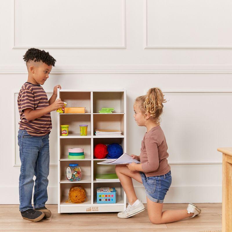 ECR4Kids 10 Cubby Mobile Tray Storage Cabinet, 5x2, White Wash