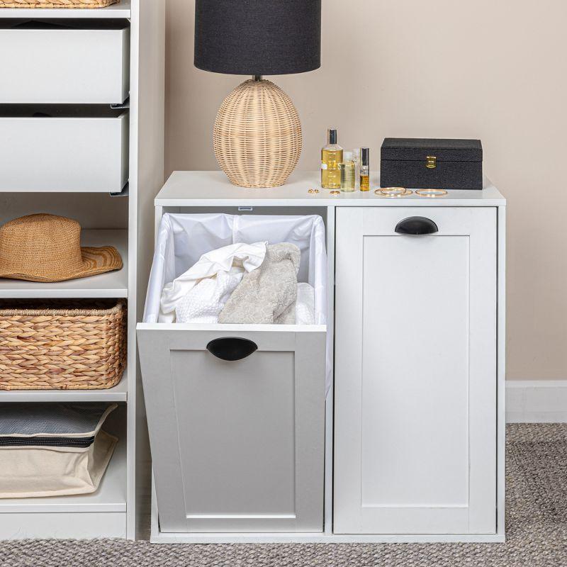 White Wood Laundry Sorter Cabinet with Drawstring Bags